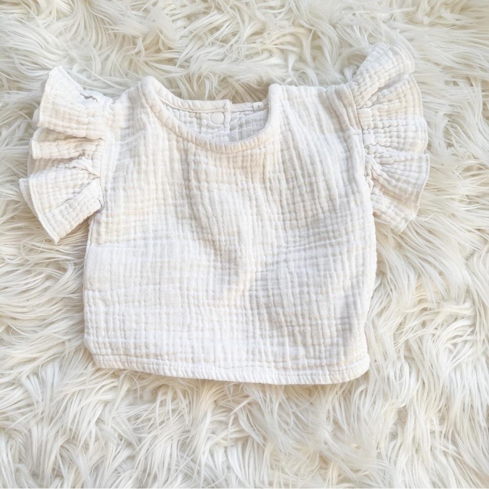 Ruffle Sleeve Cotton Blend Blouse